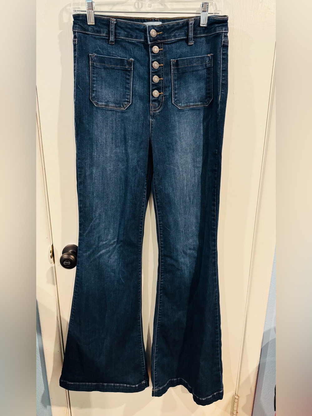 Cello Women’s Dark Blue High-Rise Button-Front Flared Jeans size 11 denim